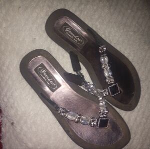 Grandco Black and Silver Beaded Women's Sandals